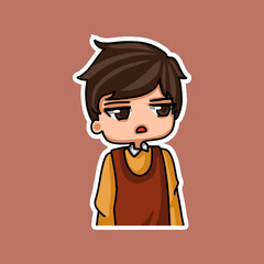 Sticker template with cartoon boy character isolated illustration