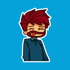 Sticker template with cartoon boy character isolated illustration