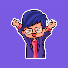 Sticker template with cartoon boy character isolated illustration