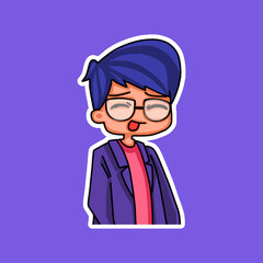Sticker template with cartoon boy character isolated illustration