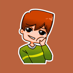 Sticker template with cartoon boy character isolated illustration