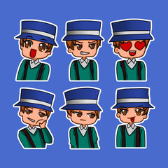 Sticker template with cartoon boy character isolated illustration