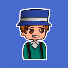 Sticker template with cartoon boy character isolated illustration