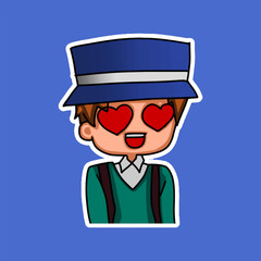 Sticker template with cartoon boy character isolated illustration