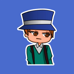 Sticker template with cartoon boy character isolated illustration