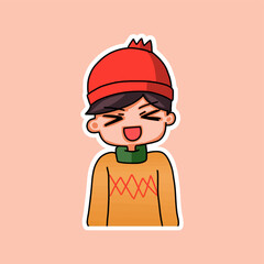 Sticker template with cartoon boy character isolated illustration