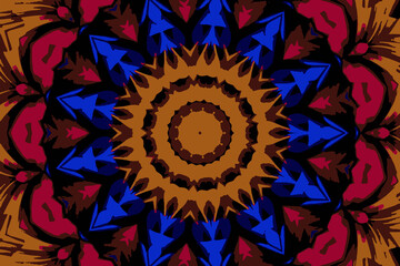 Abstract ornament consisting of fractal spirals and various patterns with a beautiful flower in the center