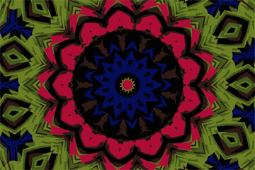 Abstract ornament consisting of fractal spirals and various patterns with a beautiful flower in the center