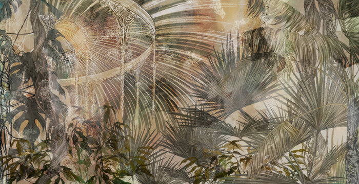  tropics painted in vintage style on texture background photo wallpaper © Виктория Лысенко