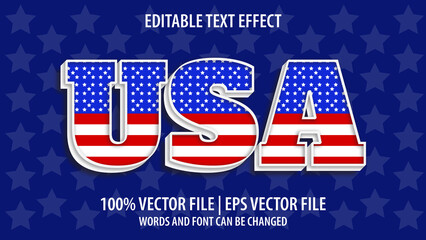 Editable text effect modern 3d USA and minimal font style