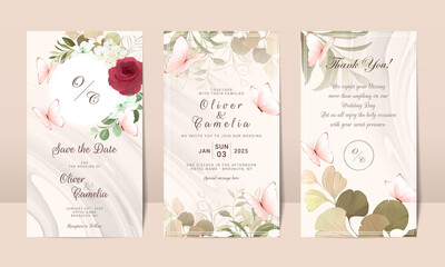 Social media watercolor floral wedding invitation card template set