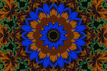 Fractal abstract mandala with a circular ornament in the form of spirals and a beautiful abstract flower in the center