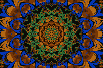 Fractal abstract mandala with a circular ornament in the form of spirals and a beautiful abstract flower in the center