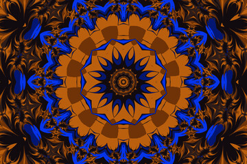 Fractal abstract mandala with a circular ornament in the form of spirals and a beautiful abstract flower in the center