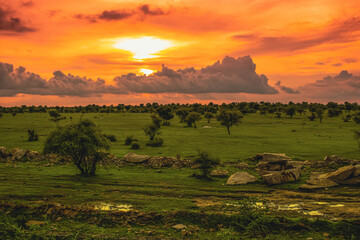 Evening scenery on the  dramatic clouds on the sky, holidays in paradise.