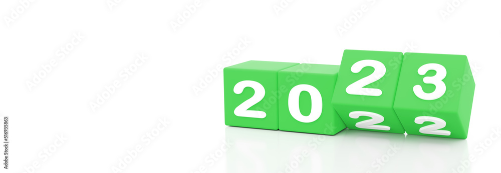 Aufkleber 2023 new year green cube with 2023 on white background copy space for text