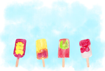 アイスキャンディーの水彩イラスト