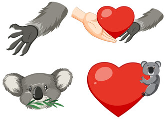 Set of koala and heart cartoon © blueringmedia