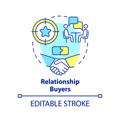 Relationship buyers concept icon. Loyal clients. Dealing with customers abstract idea thin line illustration. Isolated outline drawing. Editable stroke. Arial, Myriad Pro-Bold fonts used