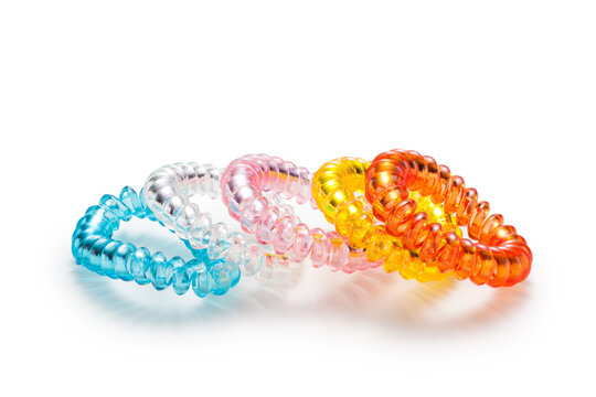Colorful telephone wire hair tie on white backgound