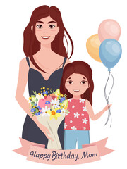 Happy birthday mom. Birthday greeting card design template. vector illustration.