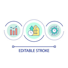 Fototapeta premium Growing rate of cryptocurrency loop concept icon. Long term investment. Digital currency advantages abstract idea thin line illustration. Isolated outline drawing. Editable stroke. Arial font used