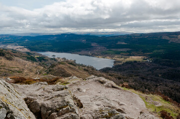 Fototapeta na wymiar View from Ben A'an over Loch Achray, The Trossachs, Scotland