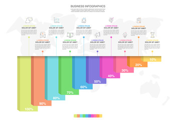 Vector creative infographic of columns bar chart with 10 options. Modern comparison business table isolated on transparent background. Design timeline with data slide template