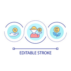 Crypto yield farming loop concept icon. Making money on cryptocurrency. Digital earnings abstract idea thin line illustration. Isolated outline drawing. Editable stroke. Arial font used