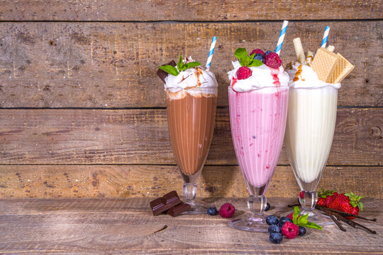 Berry, vanilla, chocolate milkshakes