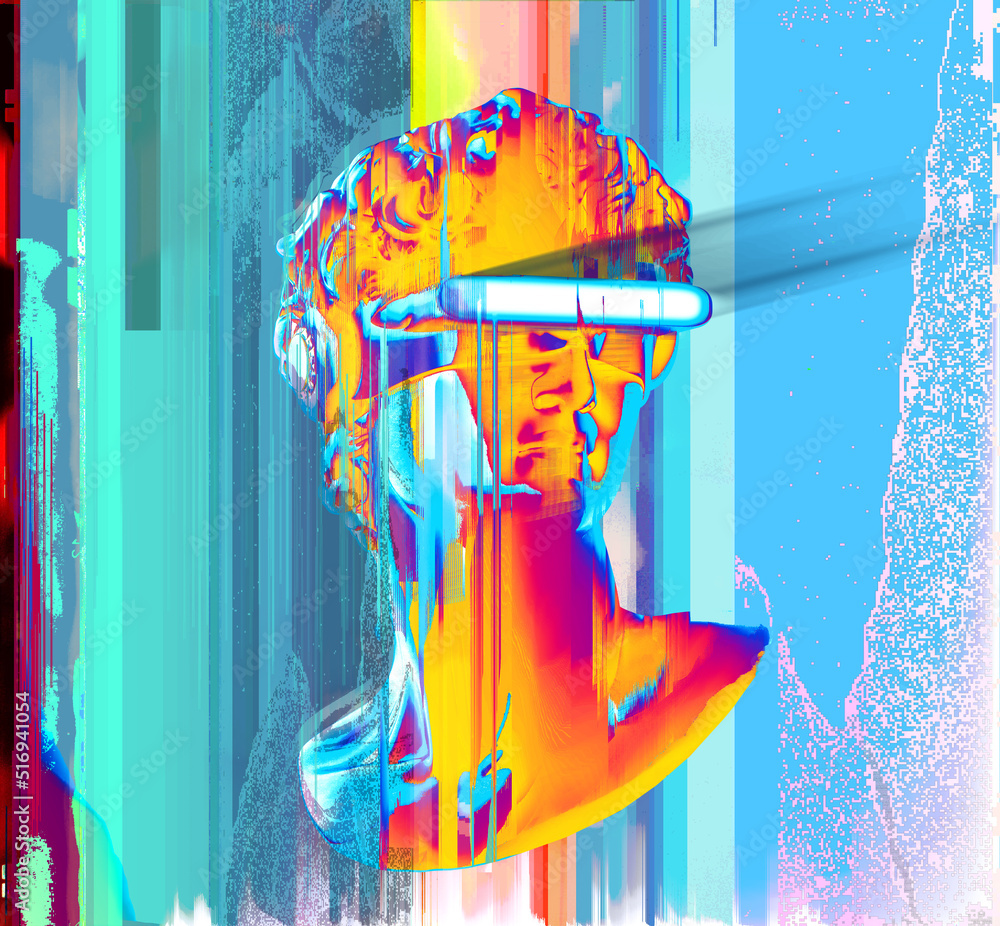 Aufkleber pixel sorting glitch art of colorful illustration in the style of corrupted graphics of classical he