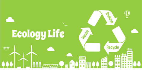 Smart ecology city, ecology life vector banner  illustration - obrazy, fototapety, plakaty