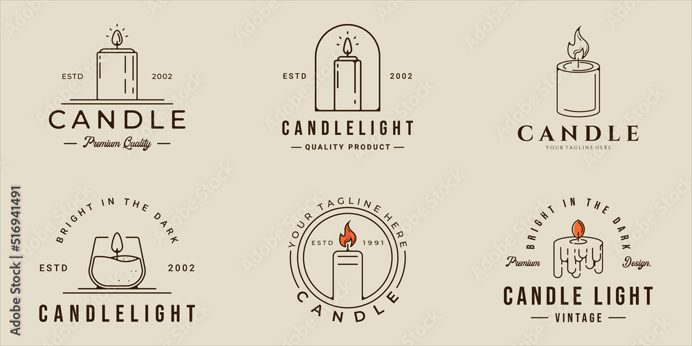 Wall mural set of candle logo line art vector simple minimalist illustration template icon graphic design. bundle collection of various wax sign or symbol for shop or business concept