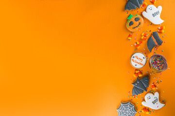 Halloween concept with cookies and candies