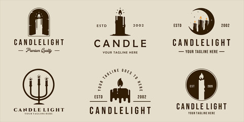 set of candle logo vector vintage retro illustration template icon graphic design. bundle collection of various wax sign or symbol for shop or business concept