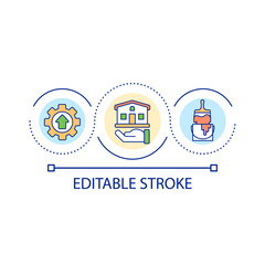 House renovation loop concept icon. Real estate improvement. Property construction and repair abstract idea thin line illustration. Isolated outline drawing. Editable stroke. Arial font used