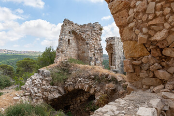 The well-preserved  remains of the Yehiam Crusader fortress at Kibbutz Yehiam, in Galilee, northern Israel