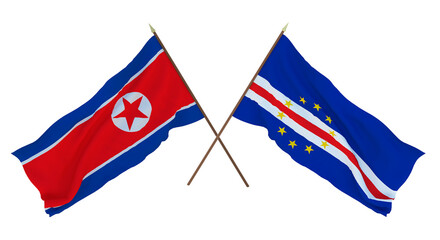 Fototapeta premium Background for designers, illustrators. National Independence Day. Flags North Korea and Cape Verde