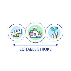 Investment and funding loop concept icon. Strategic hedges. Financial growth and development abstract idea thin line illustration. Isolated outline drawing. Editable stroke. Arial font used
