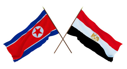 Background for designers, illustrators. National Independence Day. Flags North Korea and Egypt