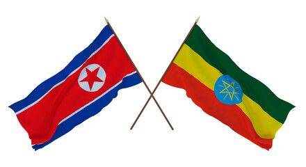 Background for designers, illustrators. National Independence Day. Flags North Korea and Ethiopia