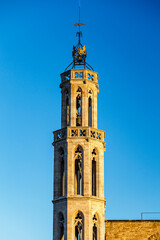 Clock tower of the Santa Maria del Mar, El Borne, Barcelona, Catalonia, Spain