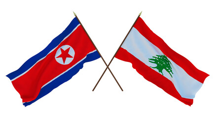 Fototapeta na wymiar Background for designers, illustrators. National Independence Day. Flags North Korea and Lebanon