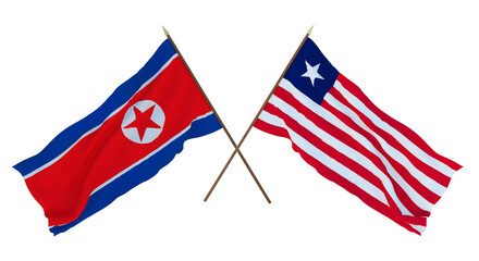 Fototapeta premium Background for designers, illustrators. National Independence Day. Flags North Korea and Liberia