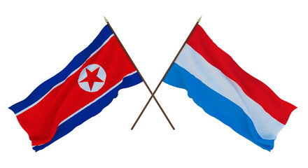 Background for designers, illustrators. National Independence Day. Flags North Korea and Luxembourg