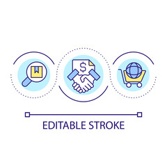 International supply contract loop concept icon. Official document between supplier and retailer abstract idea thin line illustration. Isolated outline drawing. Editable stroke. Arial font used