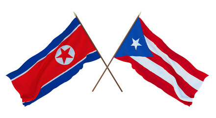 Background for designers, illustrators. National Independence Day. Flags North Korea and Puerto-Rico