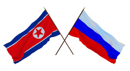 Background for designers, illustrators. National Independence Day. Flags North Korea and Russia