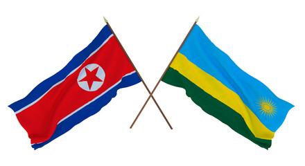 Background for designers, illustrators. National Independence Day. Flags North Korea and Rwanda