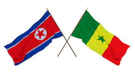 Background for designers, illustrators. National Independence Day. Flags North Korea and Senegal